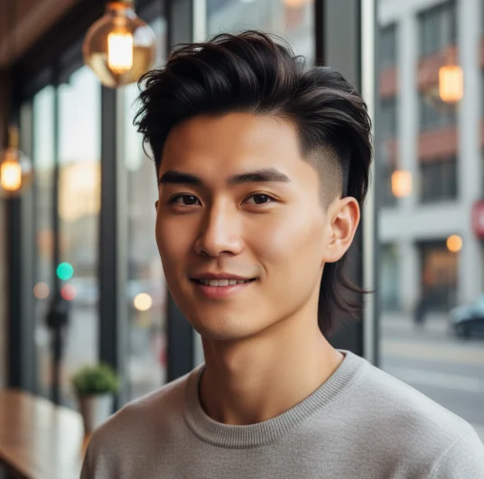 Asian burst fade mullet