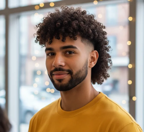 curly burst fade mullet