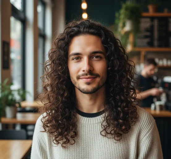 Long hair curly mullet