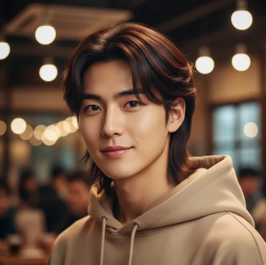 Korean middle part mullet