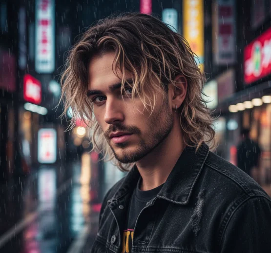 middle part textured mullet